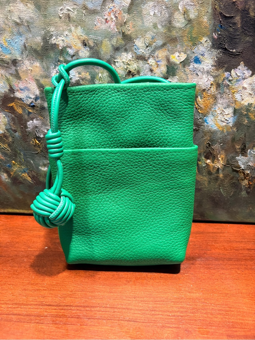 Green Pebbled Leather Mini Bucket Bag